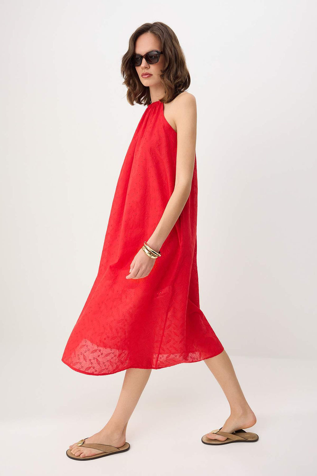 K?rm?z? Brode Halter Yaka Rahat Kesim Midi Dokuma Elbise TWOSS26EL00444 - Trendyolmilla фото 2