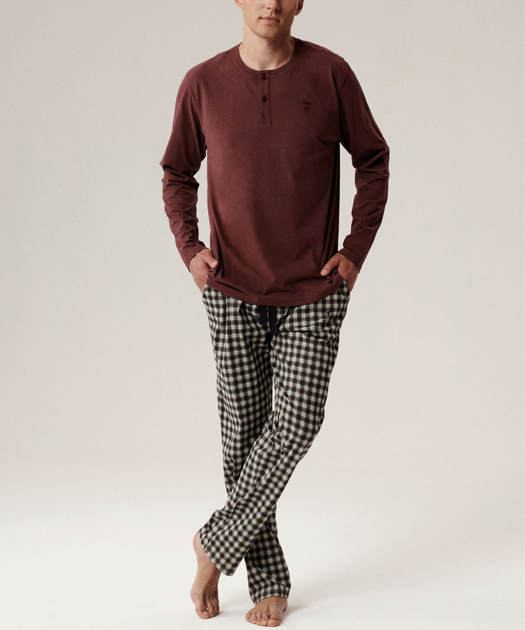 ATLANTIC NMP-394 Пижама мужская Check винный + серый