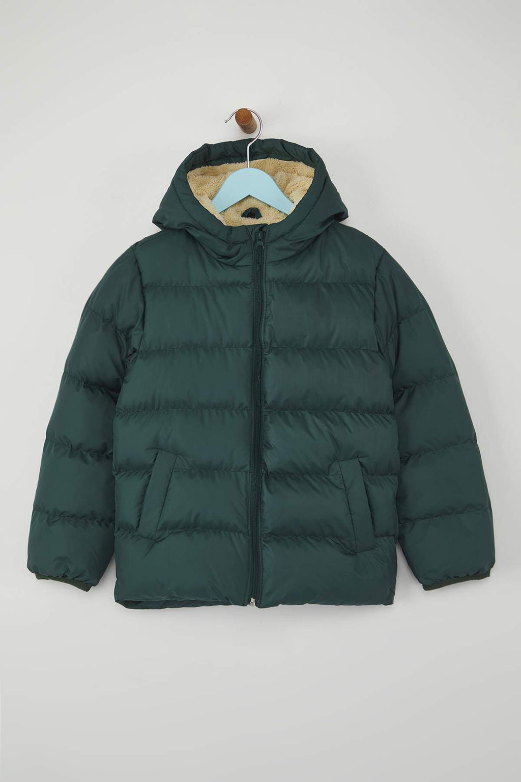 Yesil Duz/Basic Kal?n Kapusonlu Regular Unisex Cocuk Mont TKDAW26MO00008