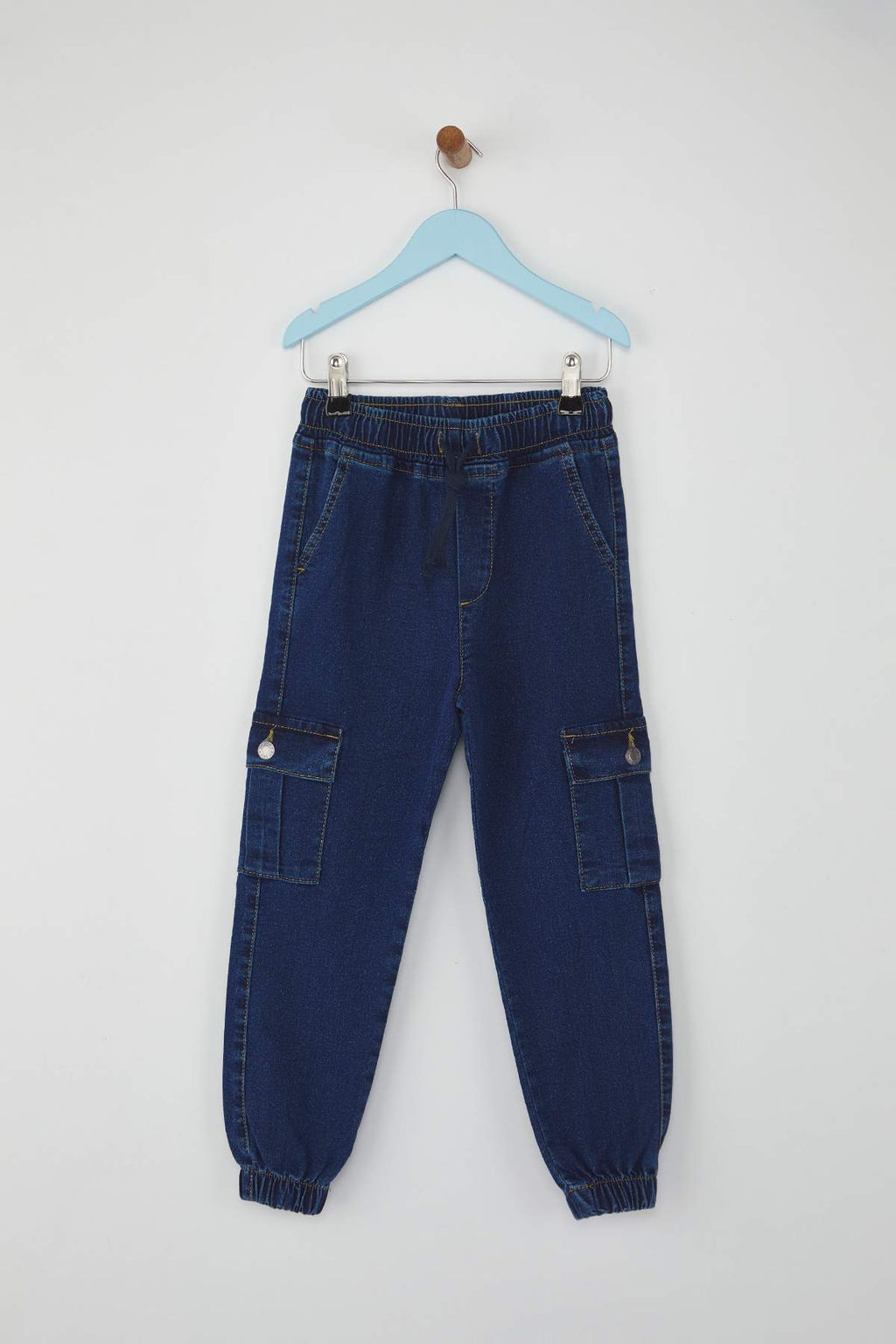 Koyu Mavi Pamuklu Erkek Cocuk Beli Lastikli Duz Denim Jeans TKDAW26JE00000