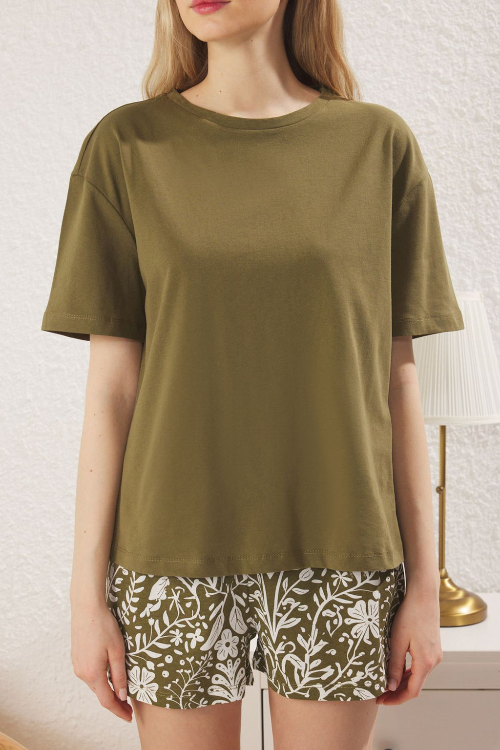 Trendyolmilla Haki %100 Pamuklu Cicekli Orme Pijama Tak?m? THMSS25PT00209  фото 4