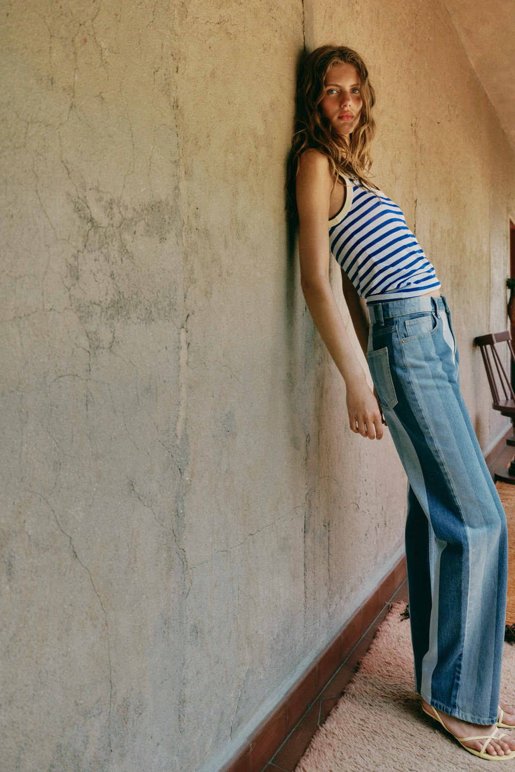 JEANS Z1975 STRAIGHT TIRO MEDIO RAYAS / Azul medio