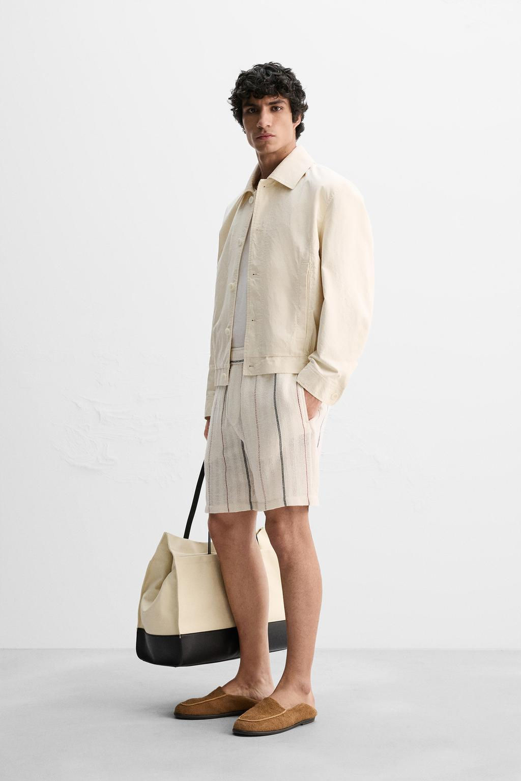 STRIPED TEXTURED BERMUDA SHORTS - Zara фото 4