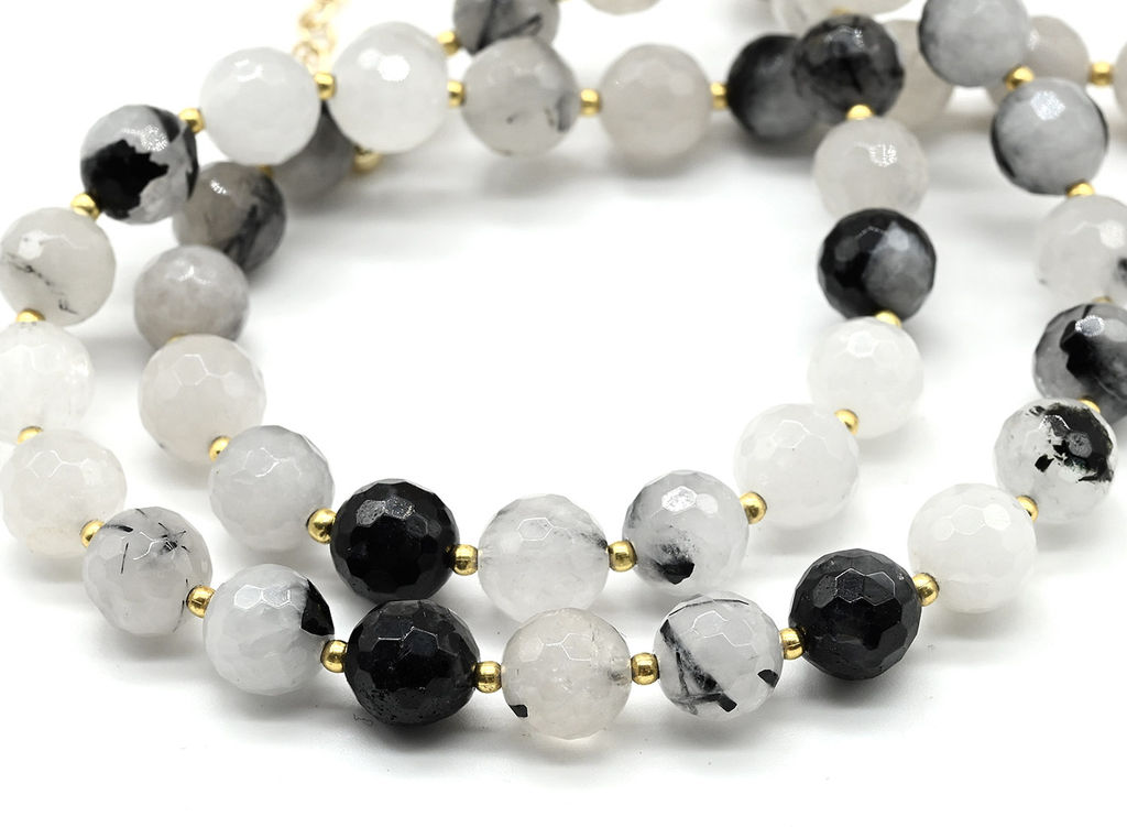 Бусы из Рутилового кварца с черным турмалином шарик гр.8мм, 47см