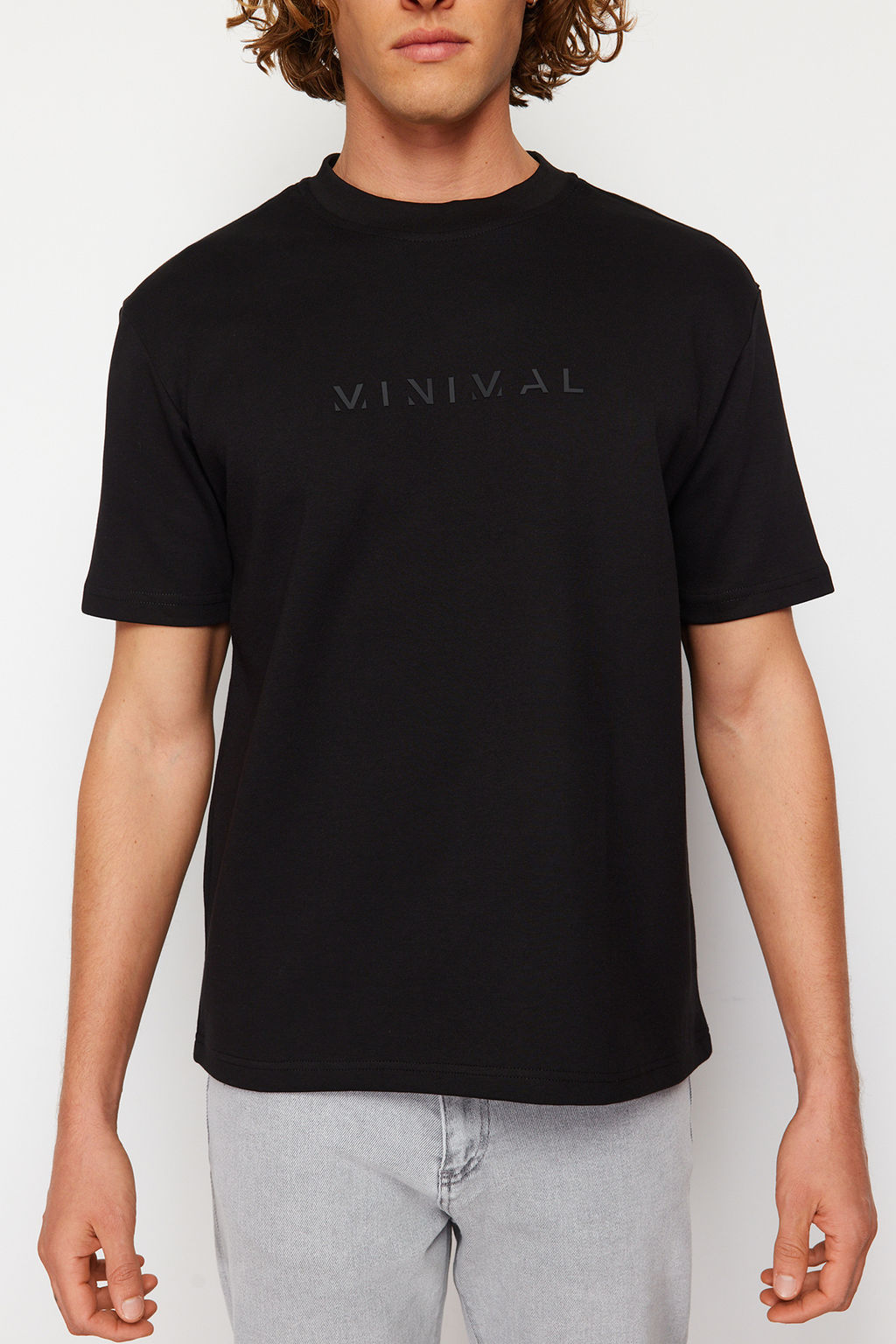 Siyah Oversize/Genis Kesim Kabar?k Yaz? Bask?l? K?sa Kollu Tok Kumasl? T-Shir TMNSS24TS00114 - Trendyolmilla фото 4