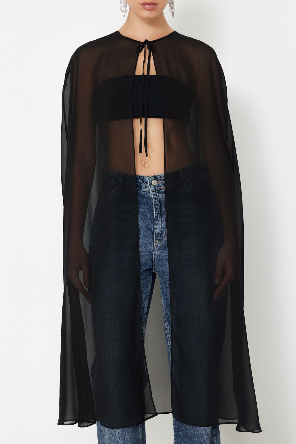 Siyah Dokuma Sifon Bluz TPRSS24BZ00035 - Trendyolmilla фото 4