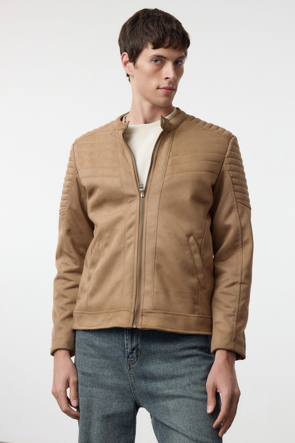 TRENDYOL MAN Camel Slim Fit Suet K?sl?k Biker Ruzgara ve Suya Dayan?kl? Mont Ceket TMNAW25MO00048 - Trendyolmilla фото 2