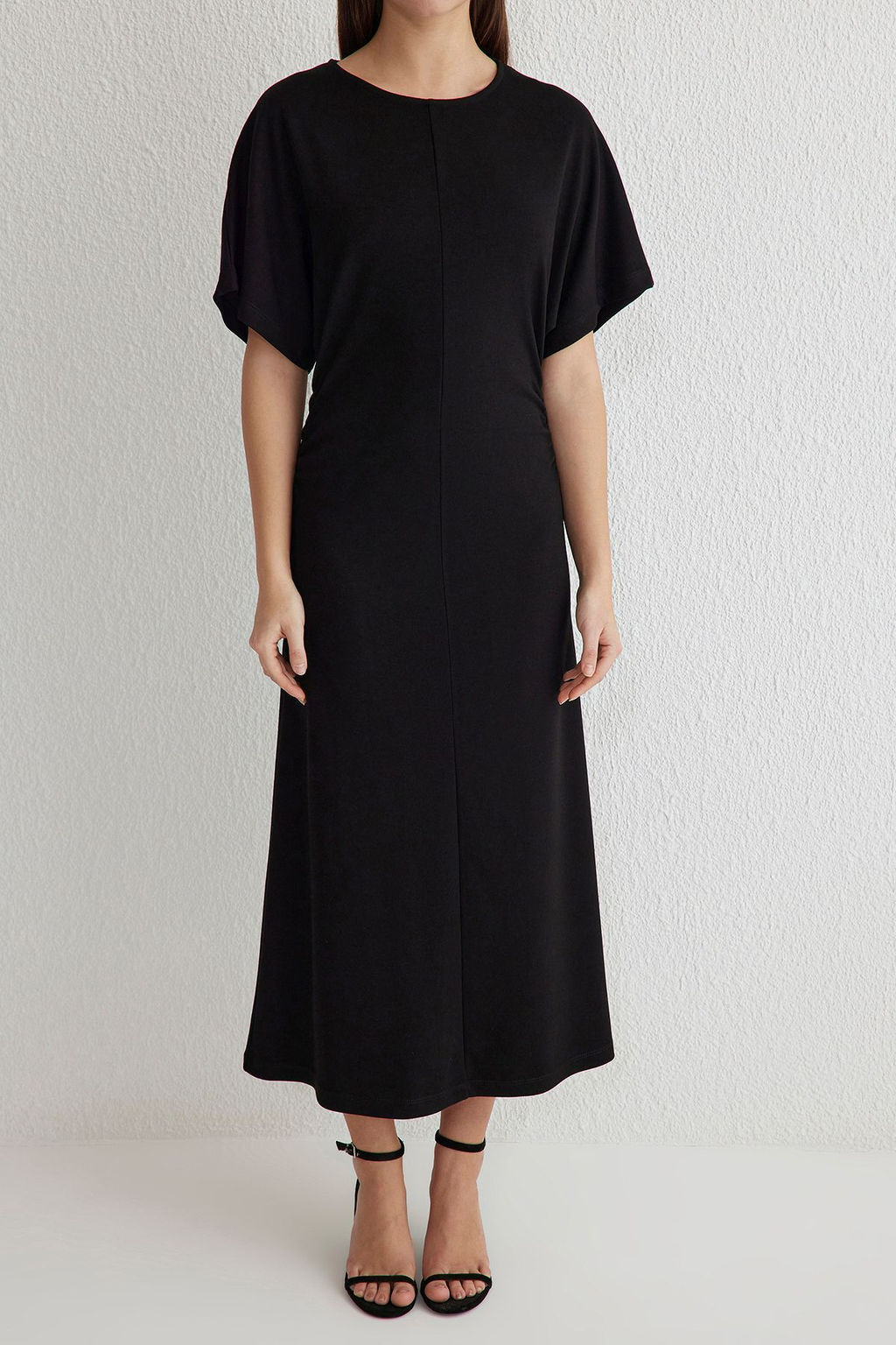 Siyah Fitted Buzgu/Drape Midi Esnek Orme Elbise TWOSS25EL00101 - Trendyolmilla фото 3