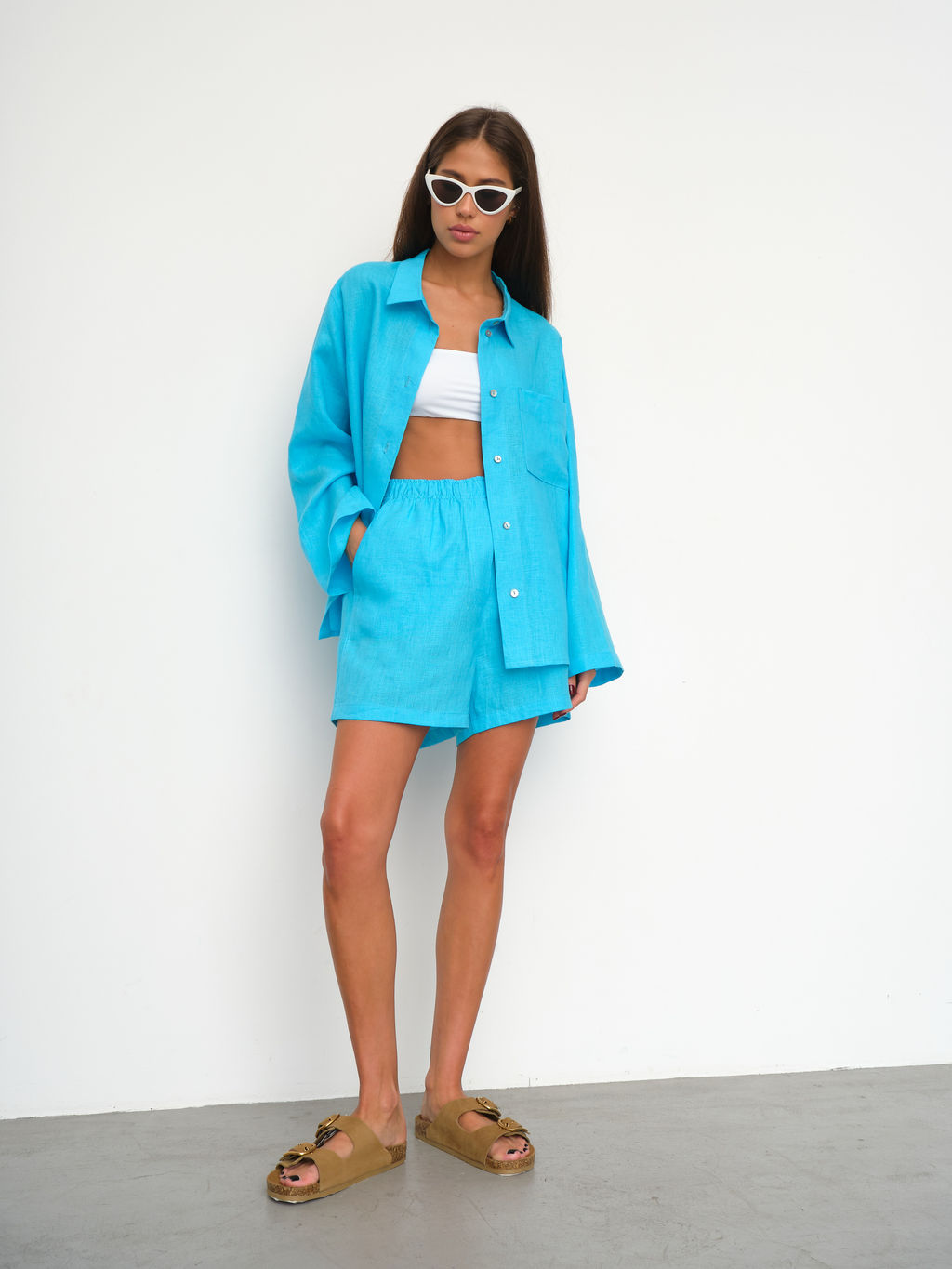 Рубашка короткая S021_Cerulean Blue/Голубой - M&G all natural фото 12