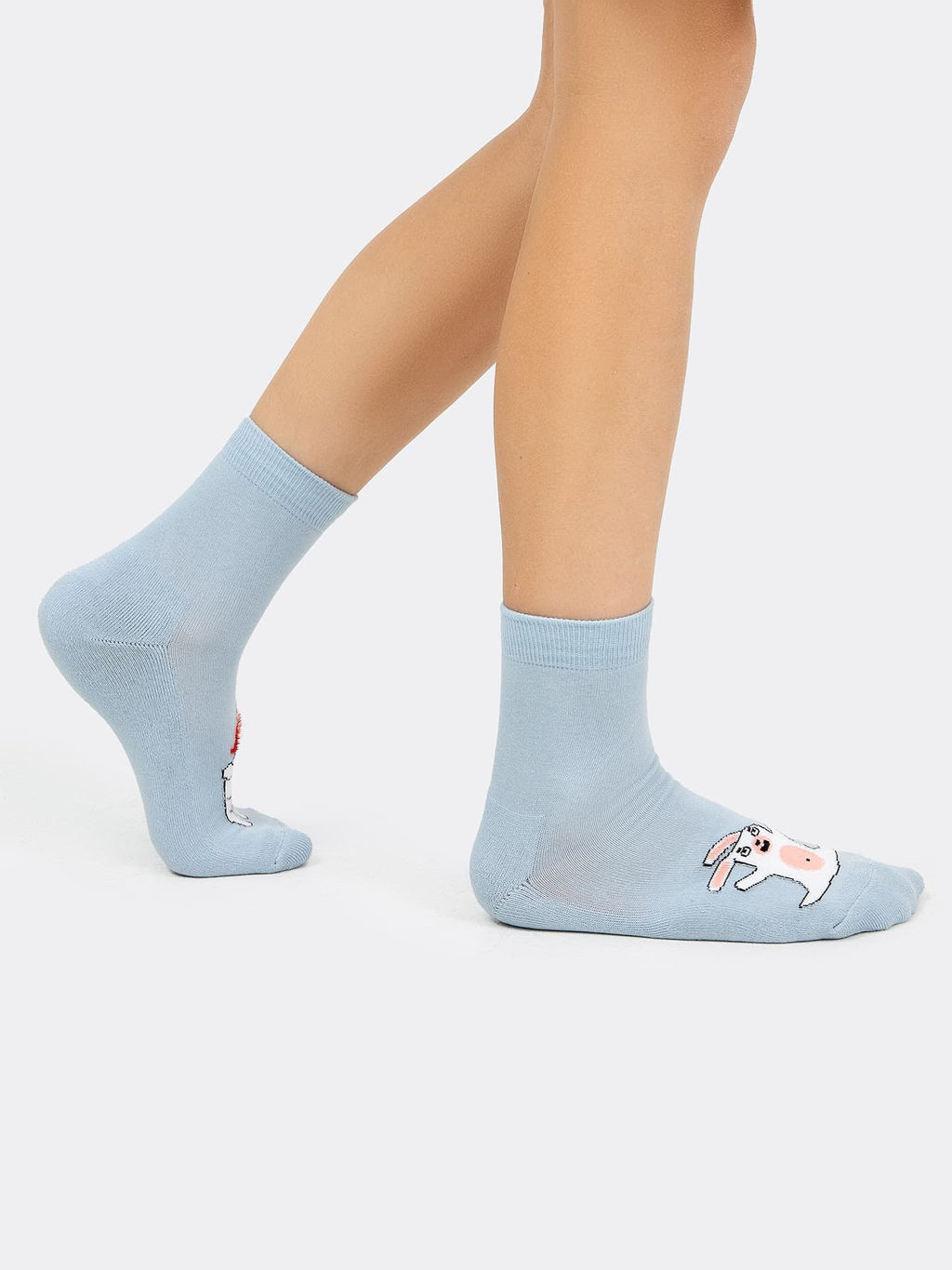 Цена за 5 пар! Детские махровые носки в оттенке туман с зайчиком