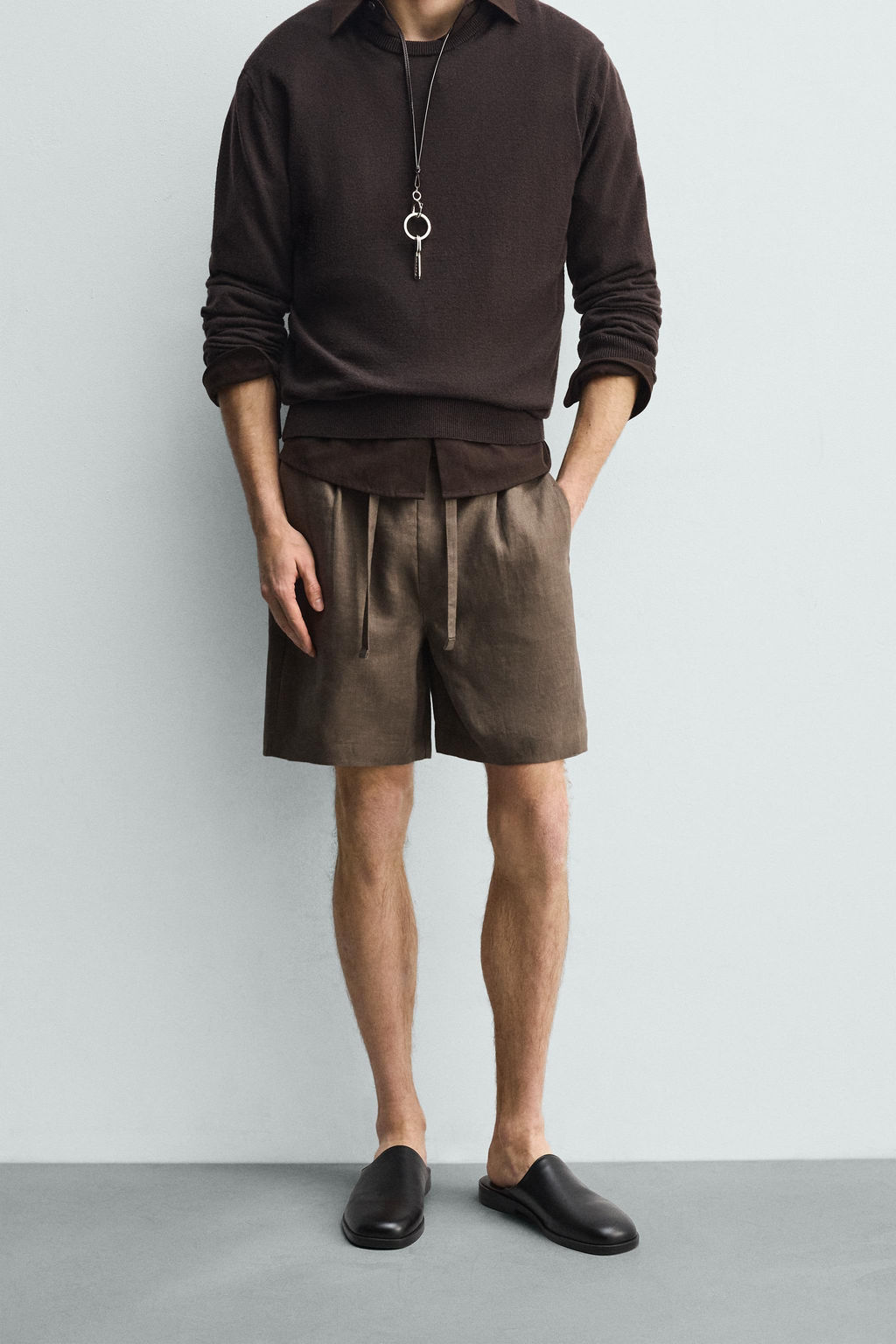 BERMUDA RELAXED FIT 100% LINO / Marr?n / Topo - Zara фото 2