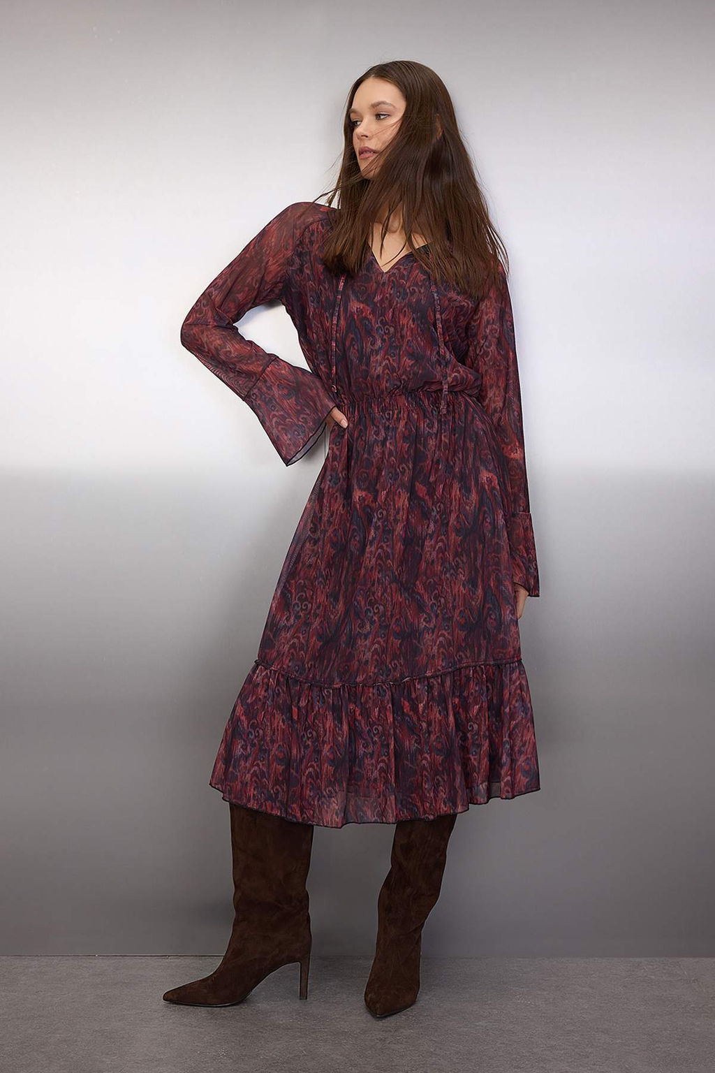 Bordo Soyut Baglama Detayl? Midi Orme Elbise TWOAW26EL00164 - Trendyolmilla фото 4