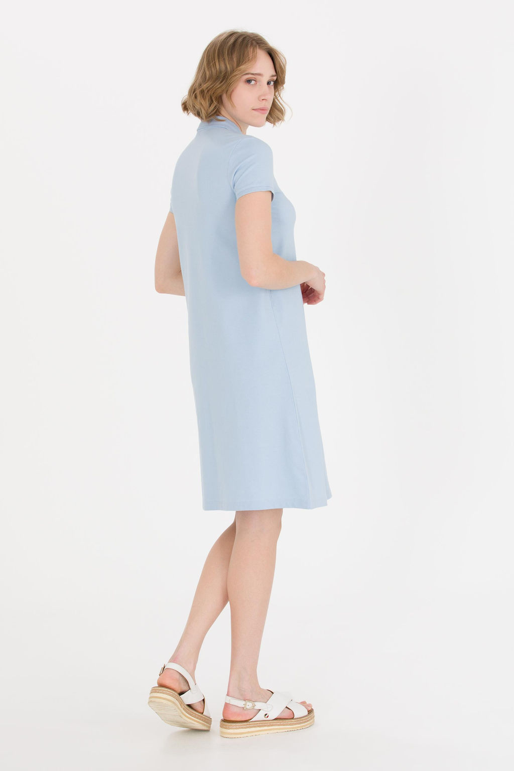 Kad_n A__k Mavi Polo Yaka _rme Elbise