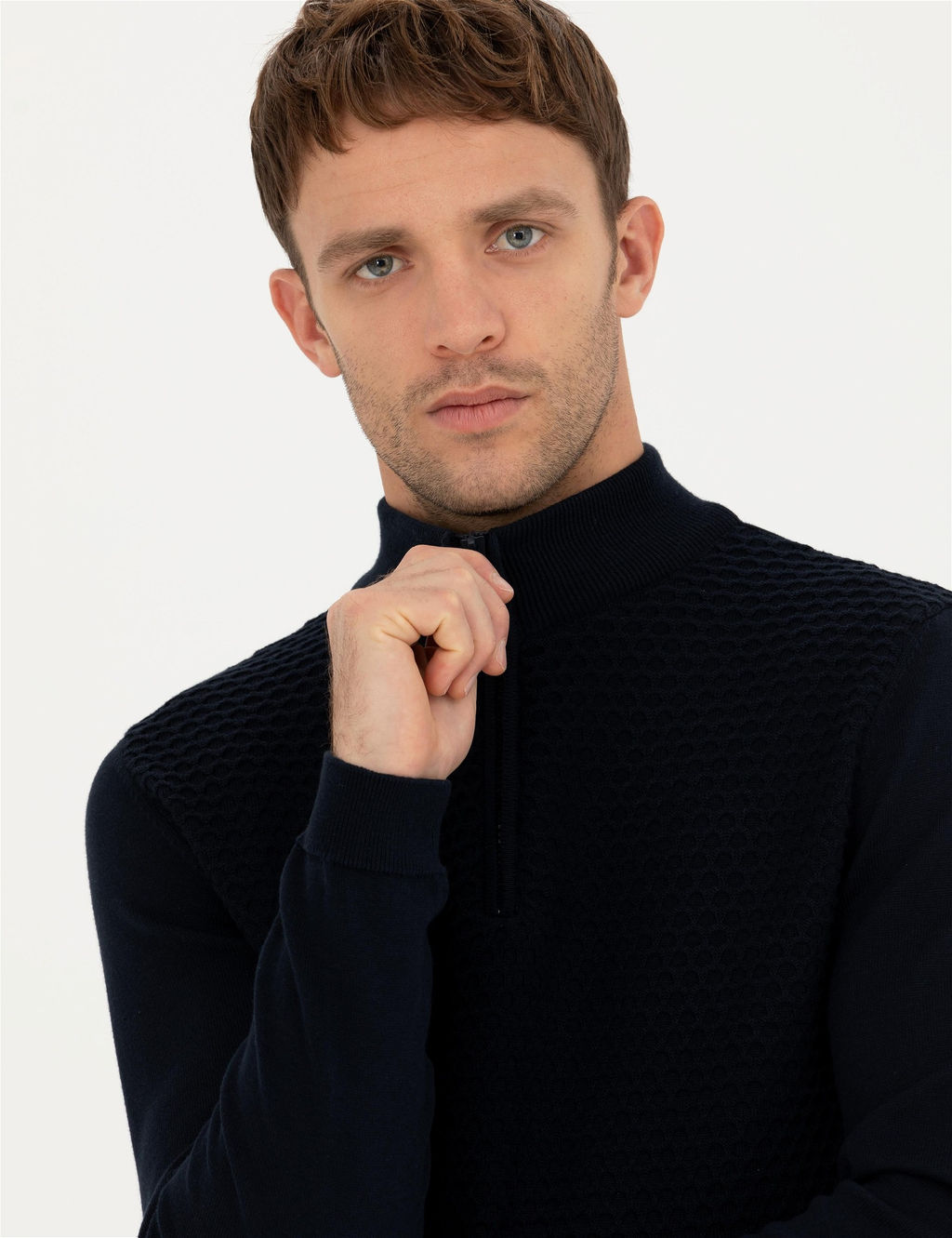 Lacivert Slim Fit Fermuarl_ Dik Yaka Triko Kazak - Pierre cardin фото 2