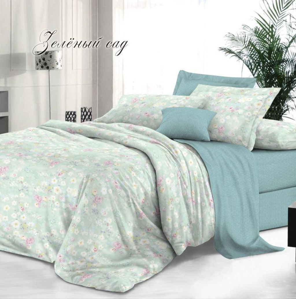 КПБ Зима-лето сатин Зеленый сад Евро