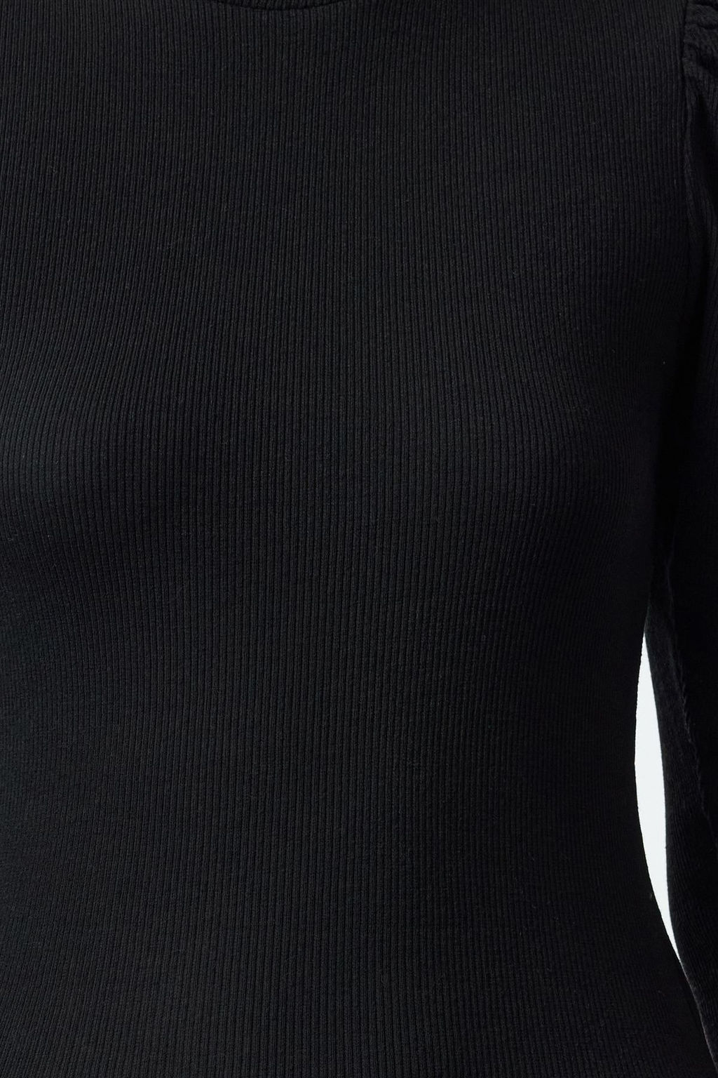 Siyah Fitted/Vucuda Oturan Dik Yaka Balon Kollu Fitilli Esnek Orme Bluz TWOAW25BZ00077