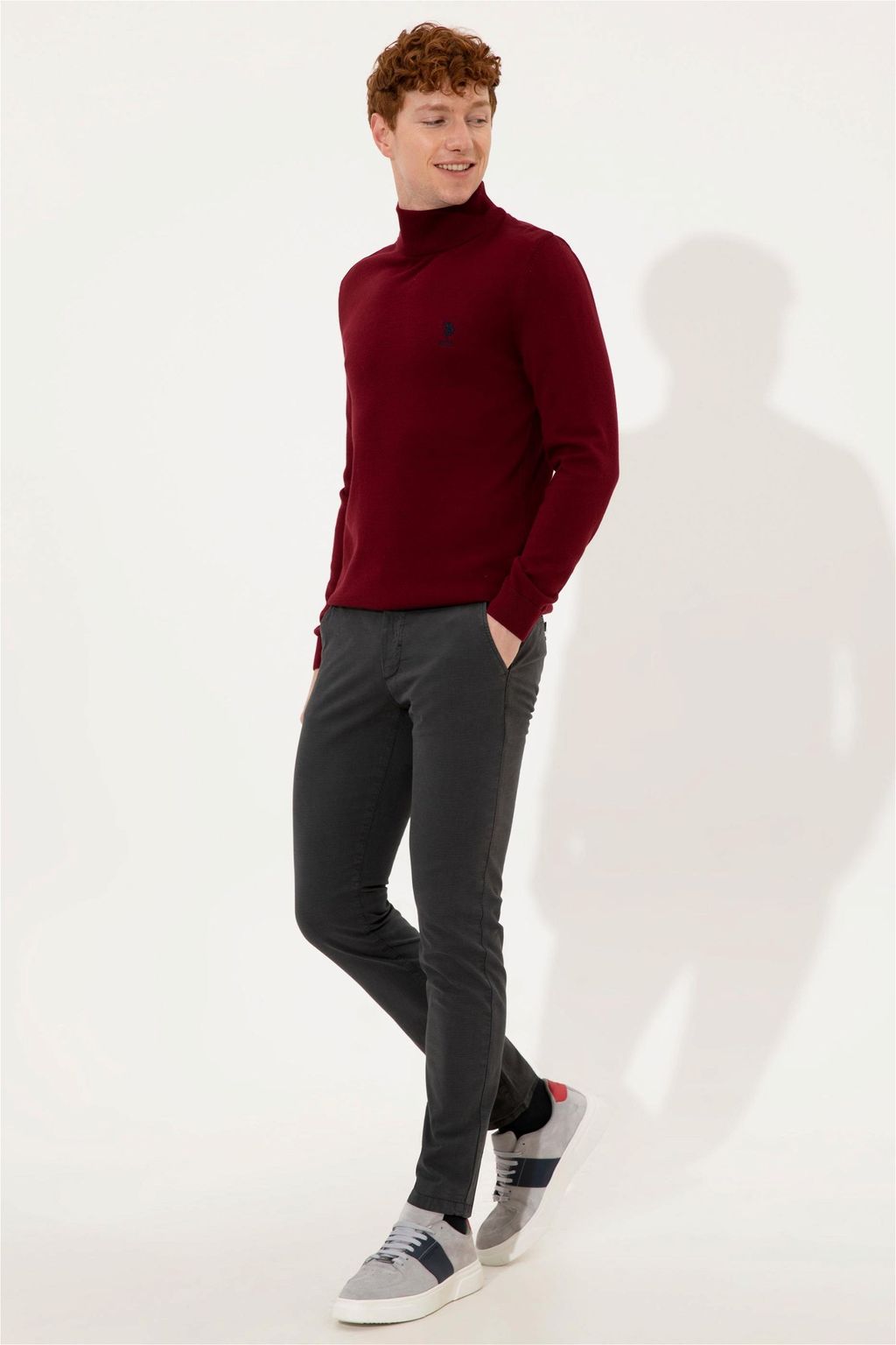 U. S. Polo Assn Мужской базовый трикотажный свитер бордового цвета с водолазкой - U.s. polo assn фото 4