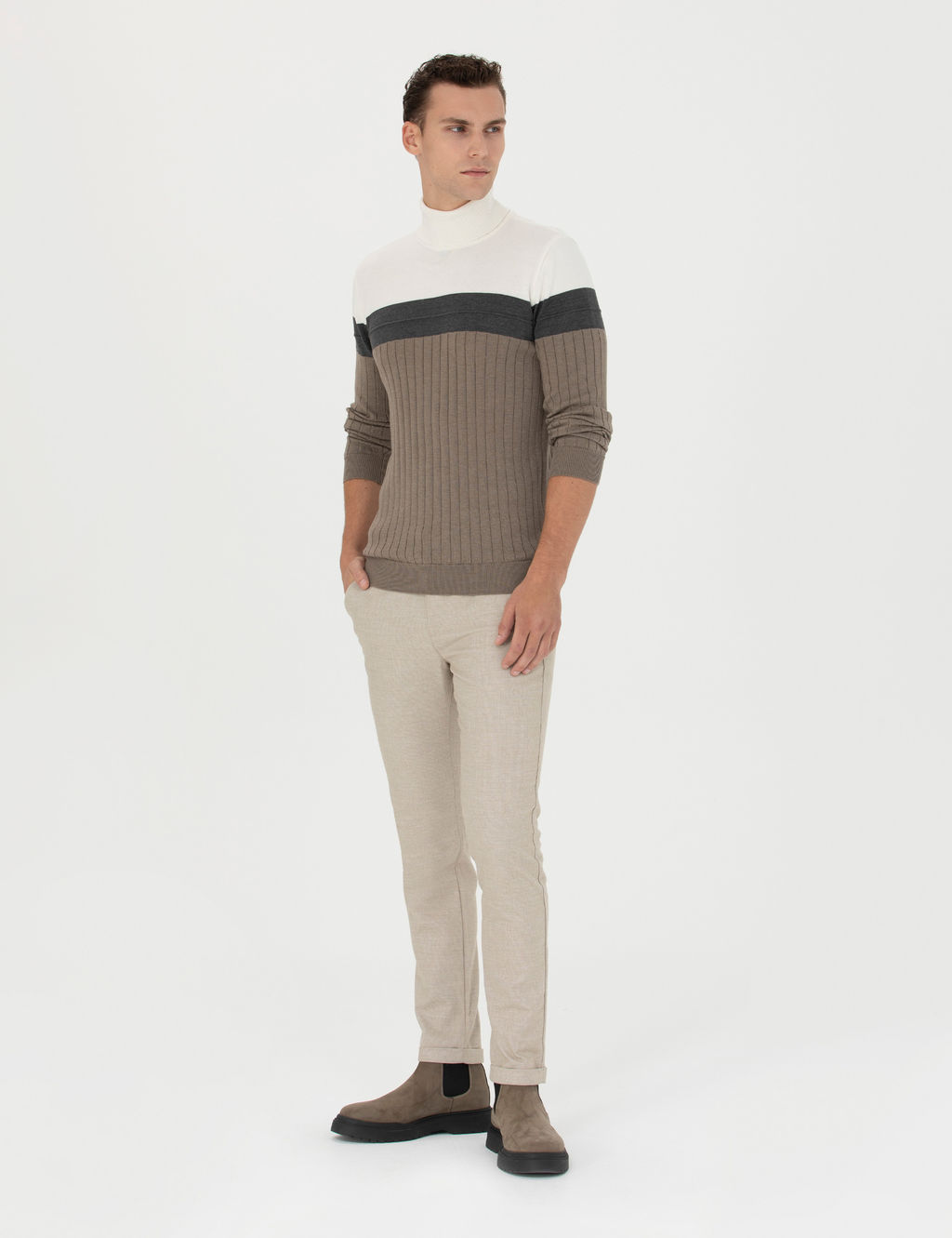 Bej Slim Fit Ba_c_kl_ Kanvas Pantolon