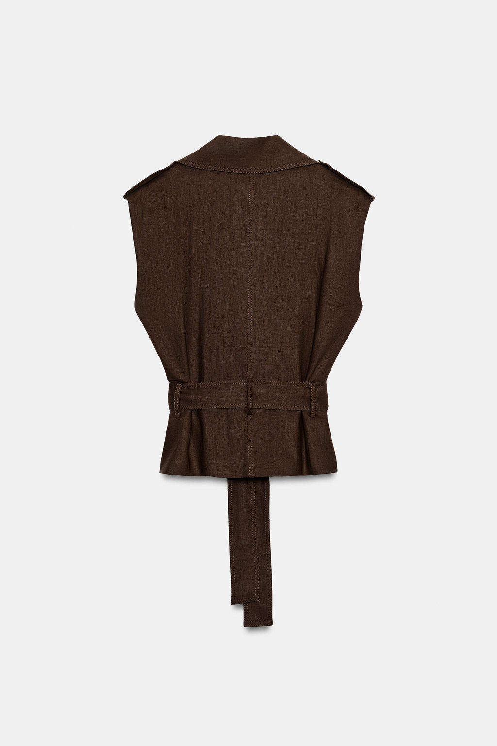 CHALECO CRUZADO CINTUR?N CON LINO / Marr?n chocolate - Zara фото 6