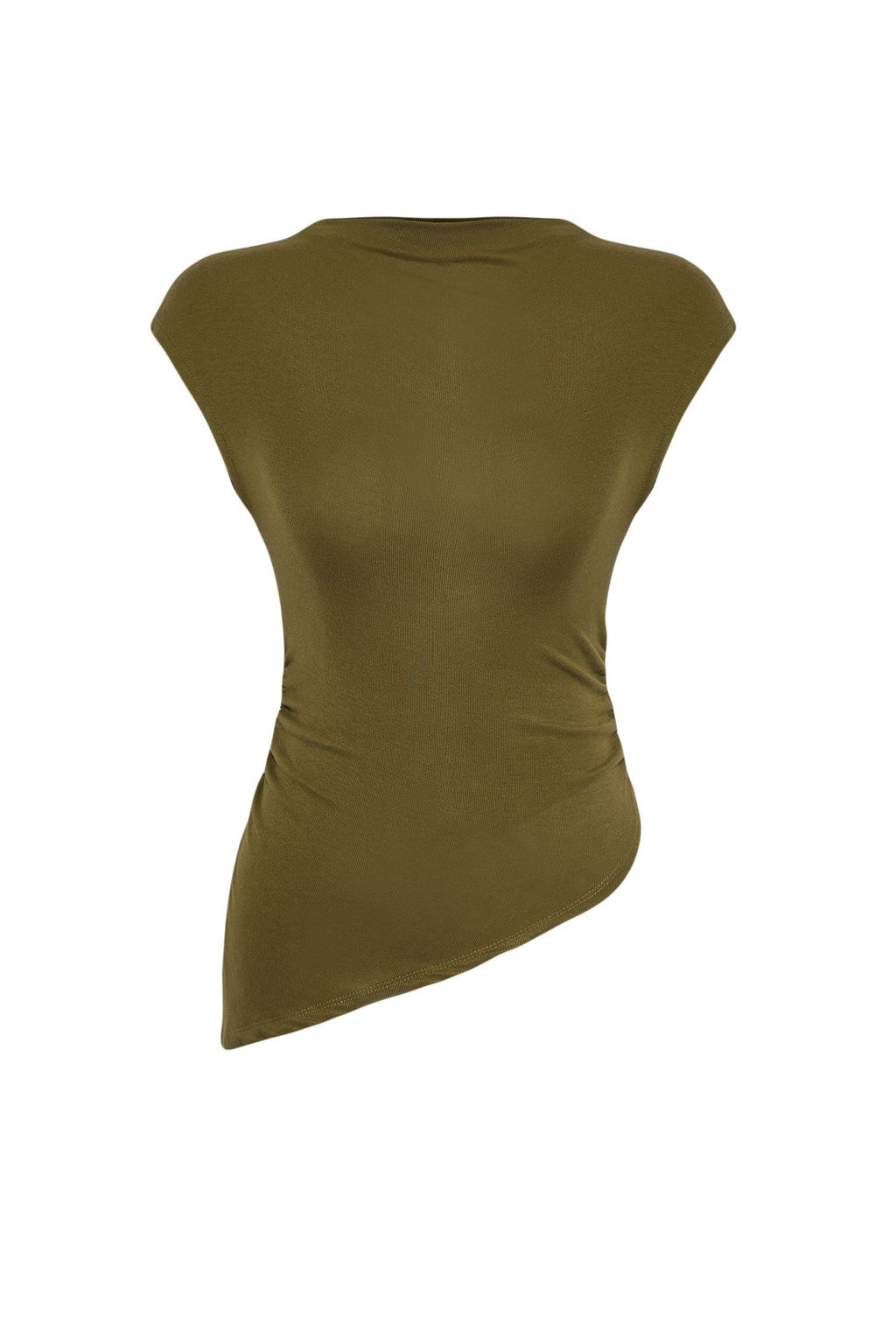 Haki Dik Yaka Buzgu/Drape Detayl? Fitted/Vucuda Oturan Asimetrik Orme Bluz TWOSS24BZ00534