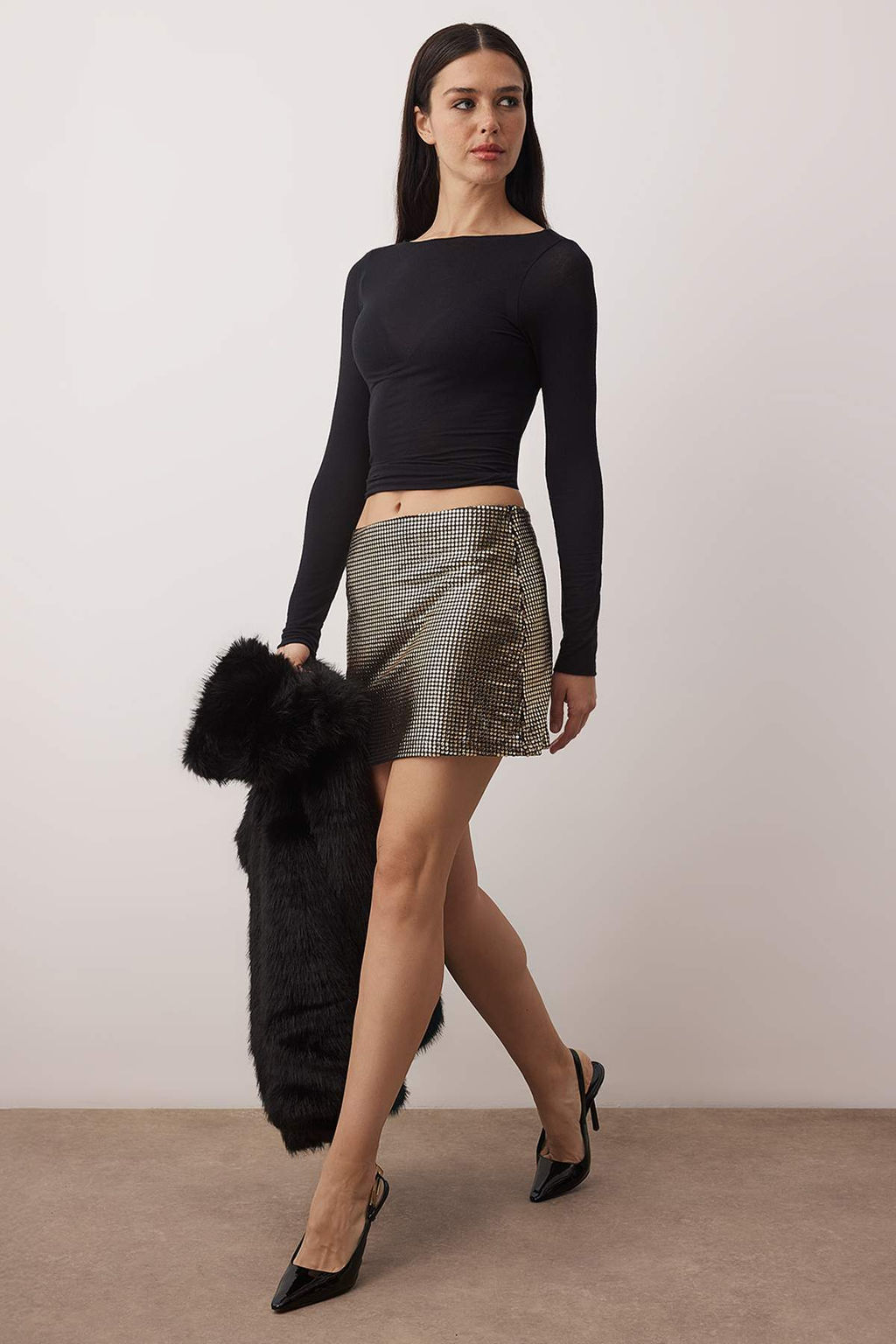 Alt?n Par?lt?l? Pullu Super Mini Orme Party Etek TPRAW26ET00002 - Trendyolmilla фото 2