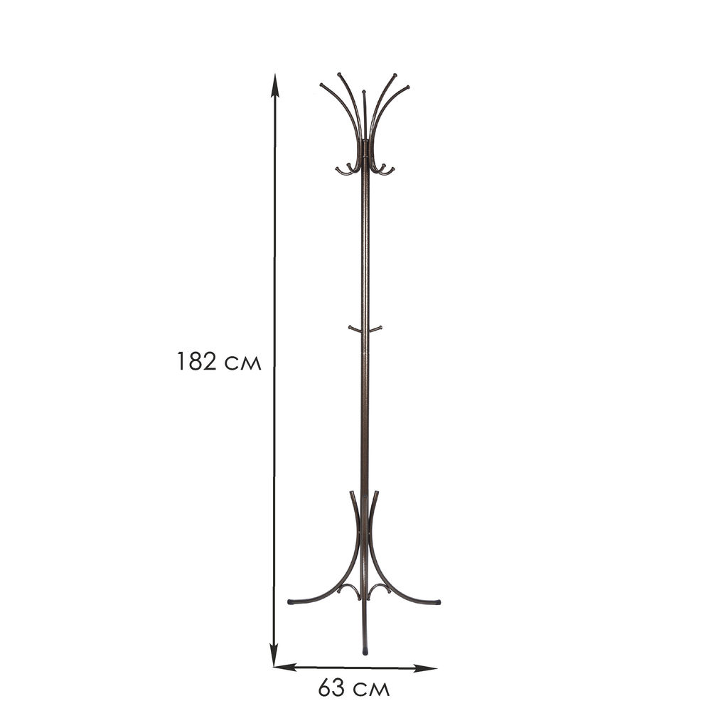 Вешалка-стойка металл. "Корона" 63х182см (10 рожков, антик/коричневый)