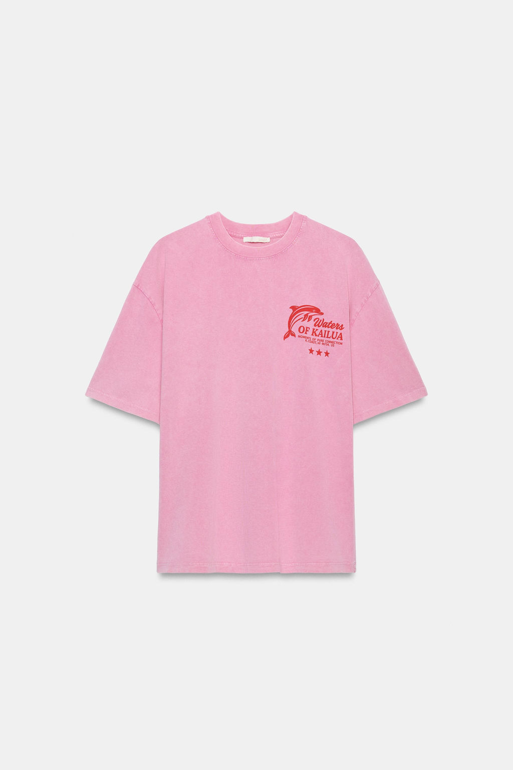 CAMISETA EFECTO LAVADO TEXTO / Rosa