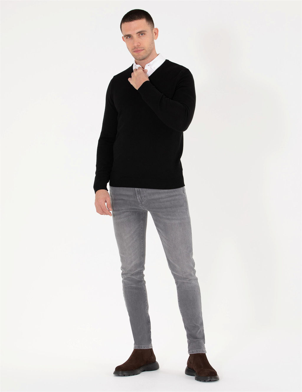 Siyah Slim Fit V Yaka Basic Triko Kazak - Pierre cardin фото 4