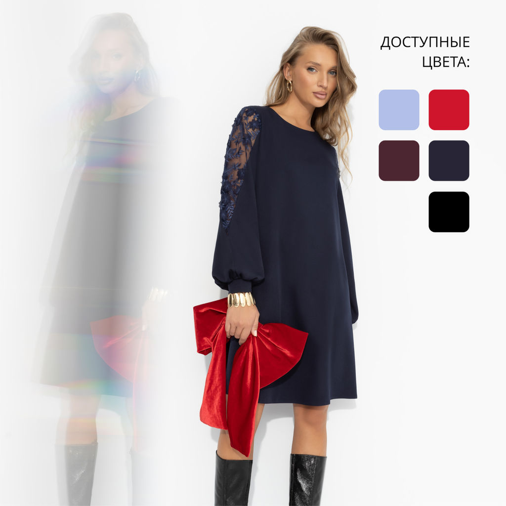 Платье с ажурными рукавами, Секрет любви (синее) - Charutti фото 7