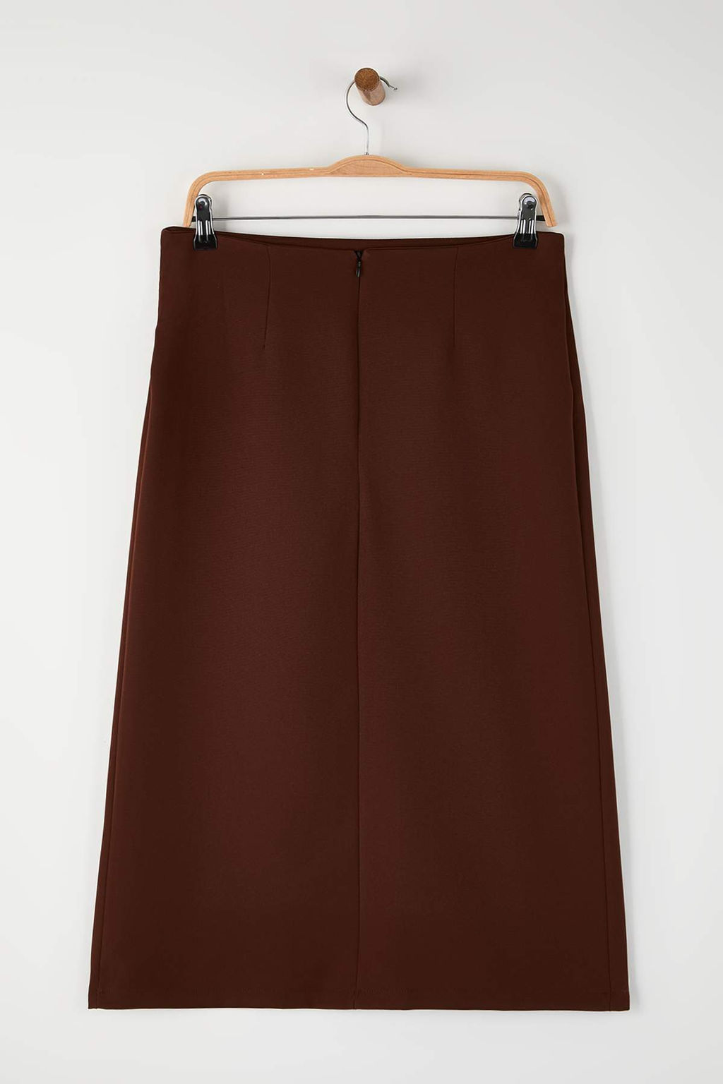 Koyu Kahverengi Aksesuar Detayl? Kruvaze Y?rtmacl? Midi Dokuma Etek TWOAW26ET00080