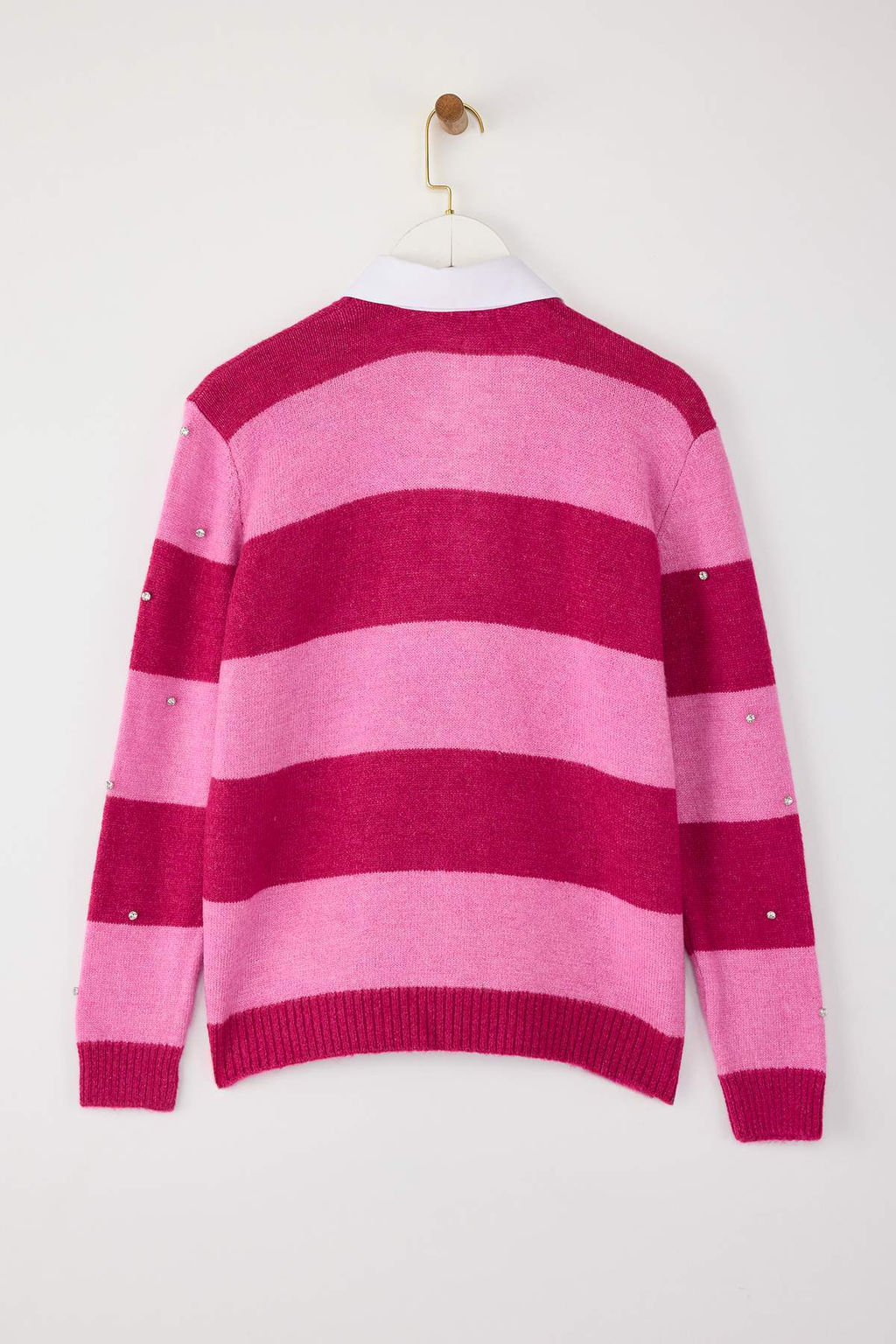 Teen Pembe Yumusak Dokulu Genis Kal?p Yaka Garnili Tas Islemeli Triko Kazak TWOAW26KZ00034 - Trendyolmilla фото 3