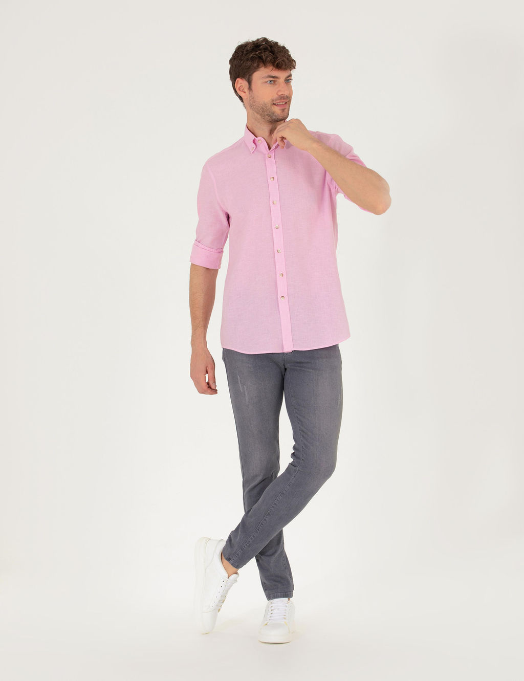 Рубашка Pierre Cardin Regular Fit розовая с льном