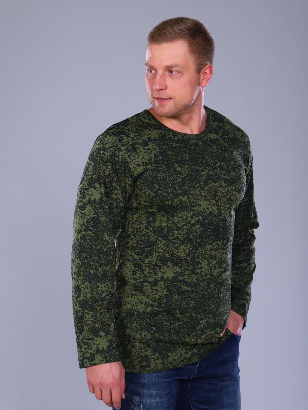 Футболка мужская длинный рукав из кулирки цифра зеленый - Амадэль фото 5