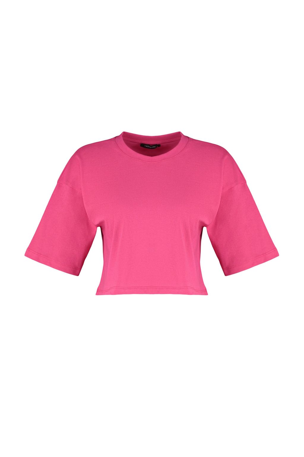 Premium Fusya Relaxed/Rahat Kal?p %100 Kal?n Pamuklu Crop Orme T-Shirt TWOSS23TS00038