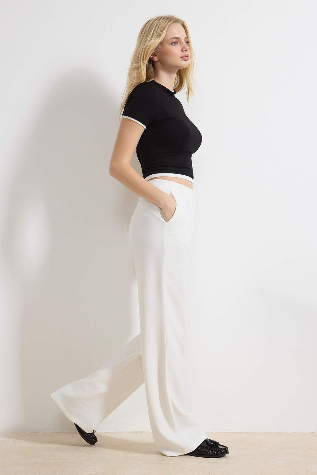 Koyu Kahverengi Genis Paca Wide Leg Bootcut Dokuma Kumas Pantolon TWOAW21PL0332