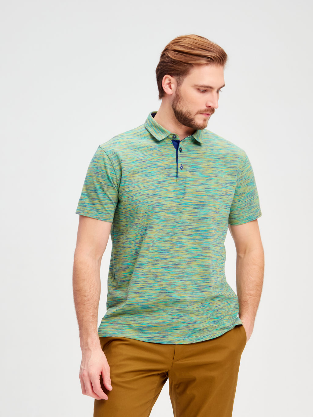 Джемпер мужской с воротником поло короткий рукав GREG G144-KM1246-OR1013 (зеленый)  фото 4