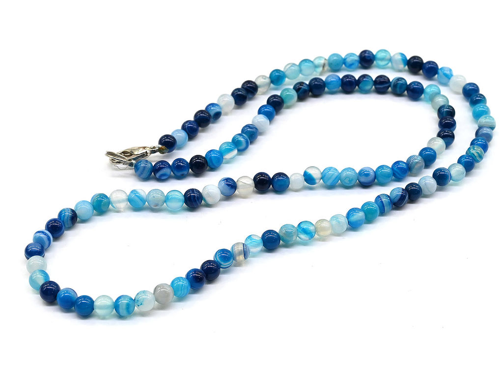 Бусы из агата тонированного шарик 4мм, цвет синий, 47см