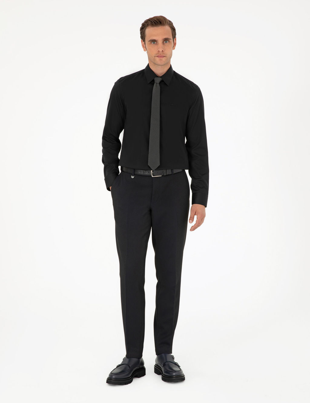 Рубашка Pierre Cardin Slim Fit черная с длинным рукавом