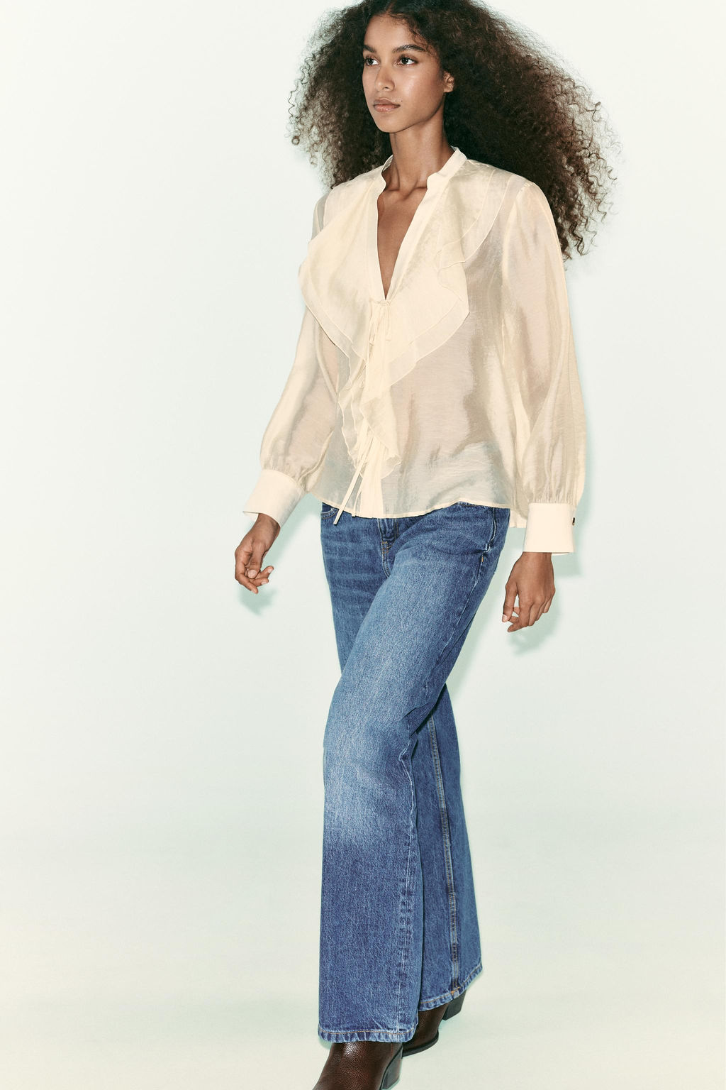 RUFFLED BLOUSE WITH TIES - Zara фото 4