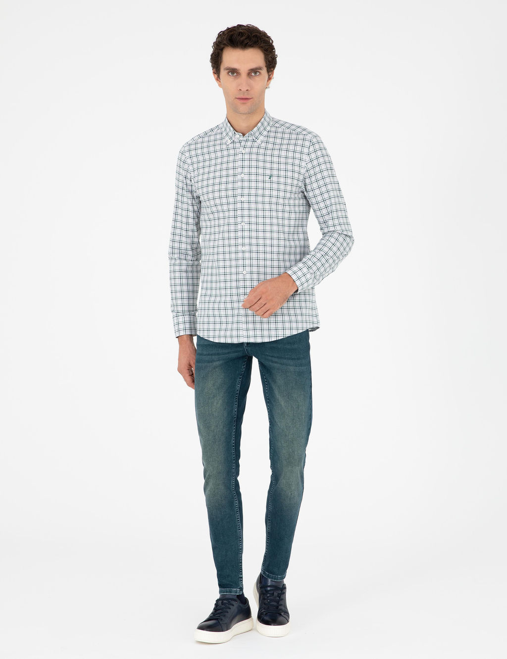 Haki Slim Fit Pamuklu Kareli G_mlek