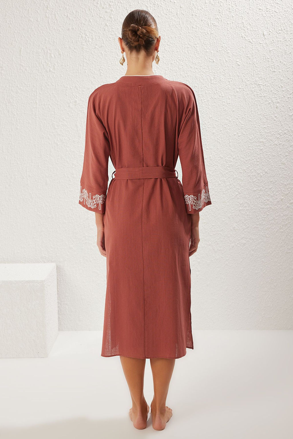 Kiremit Dokuma Nak?sl? Plaj Midi Elbise TBESS25EL00045 - Trendyolmilla фото 6