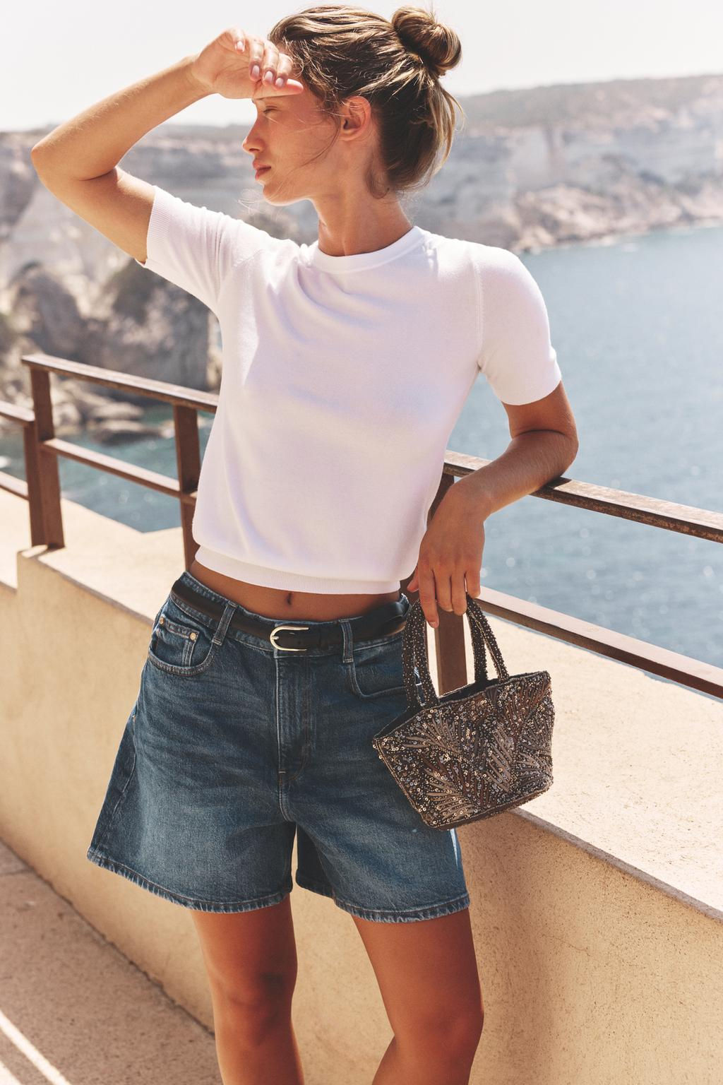 BASIC PLAIN KNIT SHORT SLEEVE TOP - Zara фото 47