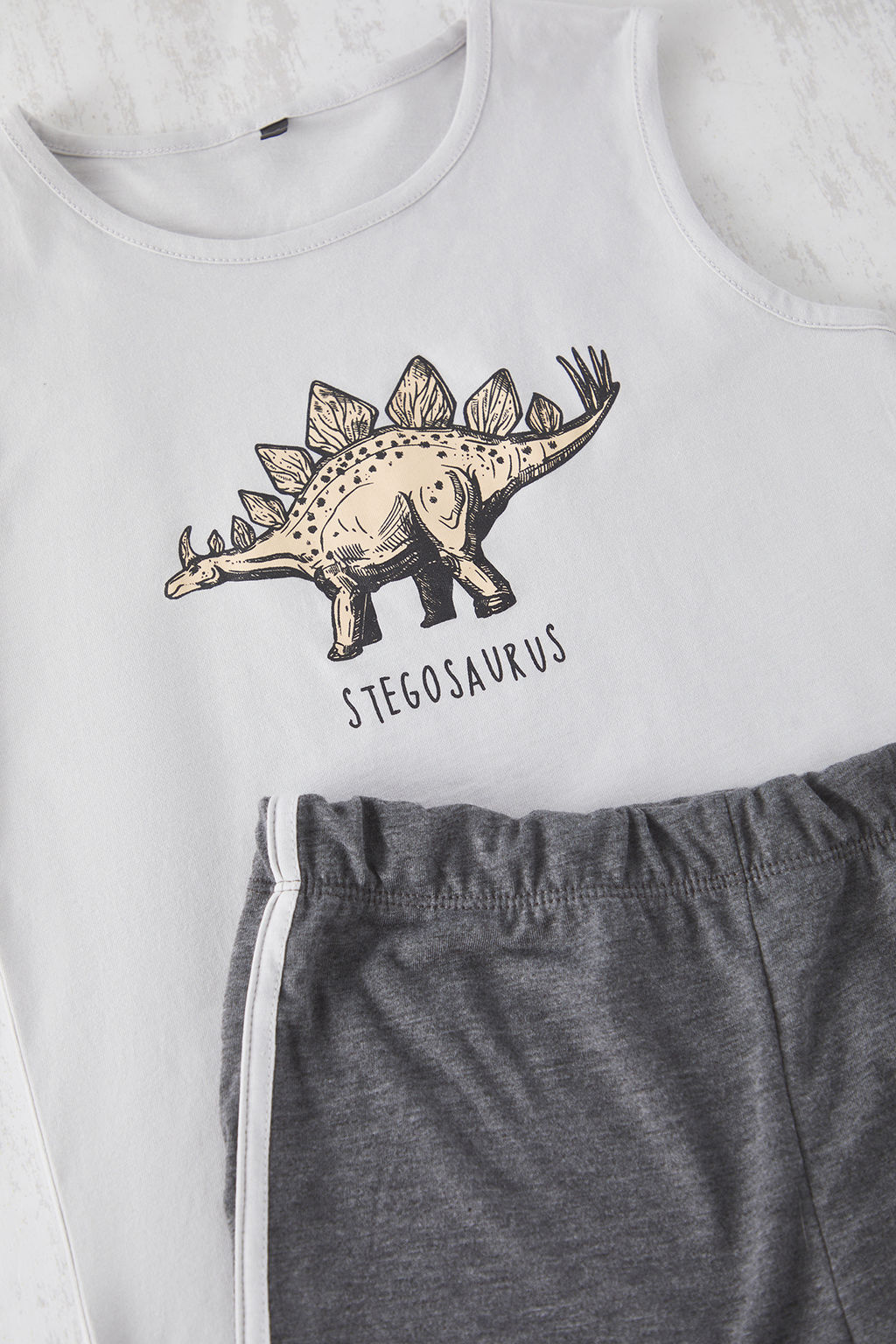 Gri Erkek Cocuk Pamuklu Bask?l? Sort Atlet Orme Pijama Tak?m? TKDSS25PT00009