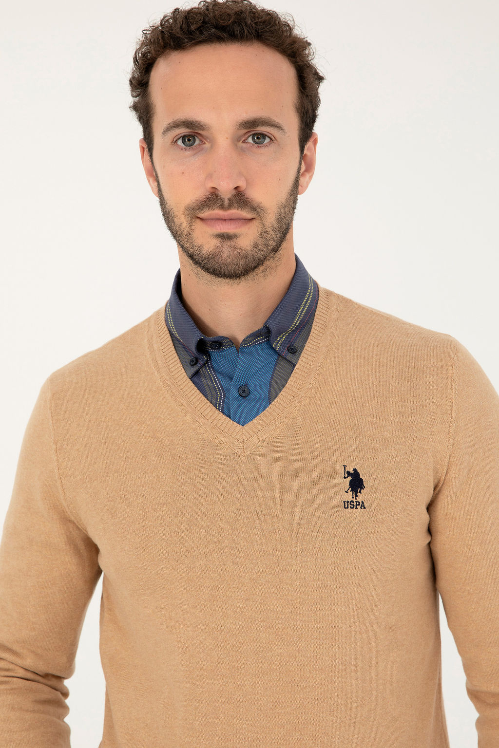 U. S. Polo Assn / Мужской базовый свитер песочного меланжа - U.s. polo assn фото 2
