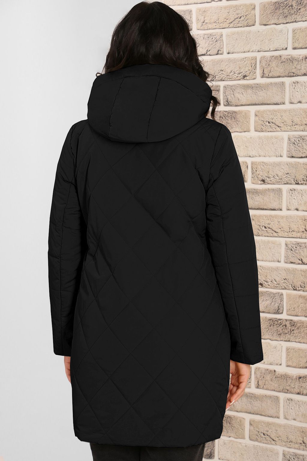 Куртка удлиненная черного цвета на молнии с капюшоном - Almond фото 2