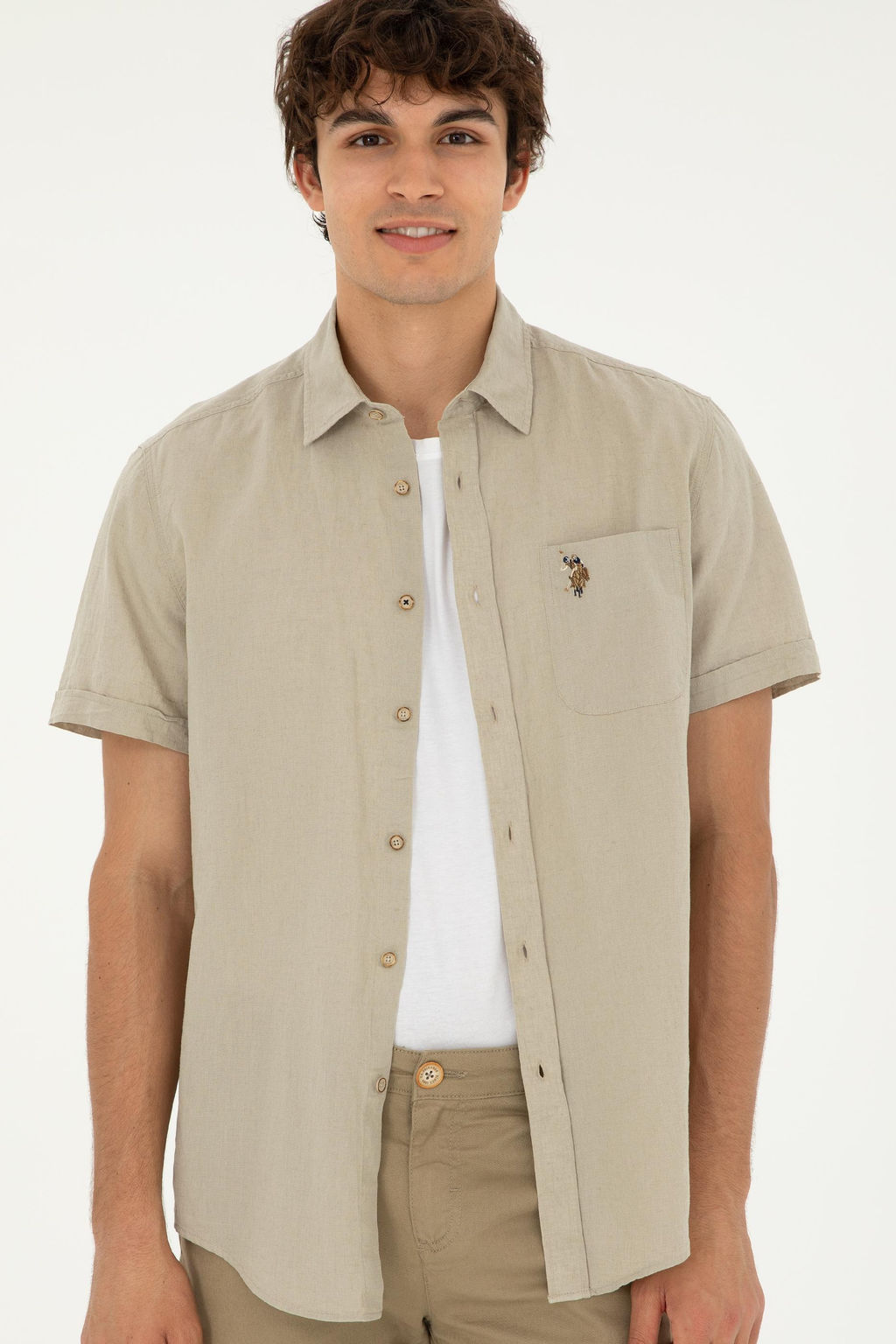 U. S. Polo Assn / Мужская рубашка цвета хаки с коротким рукавом - U.s. polo assn фото 3
