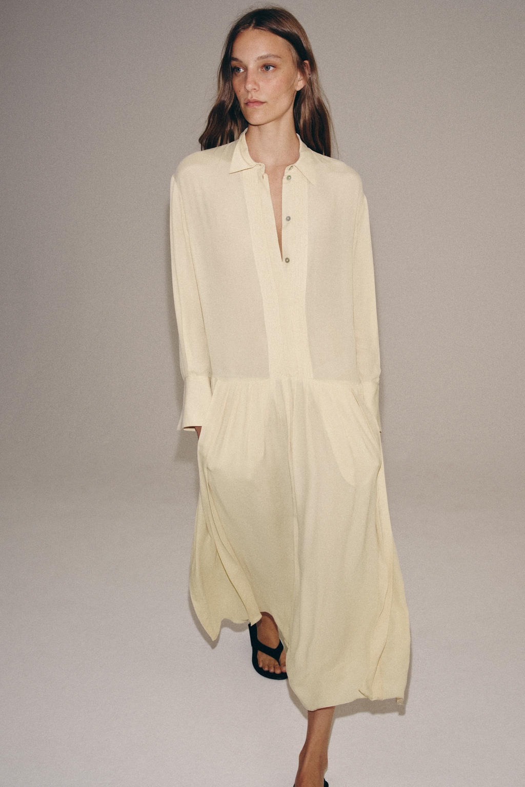 VESTIDO CAMISERO FLUIDO ZW COLLECTION / Beige - Zara фото 5