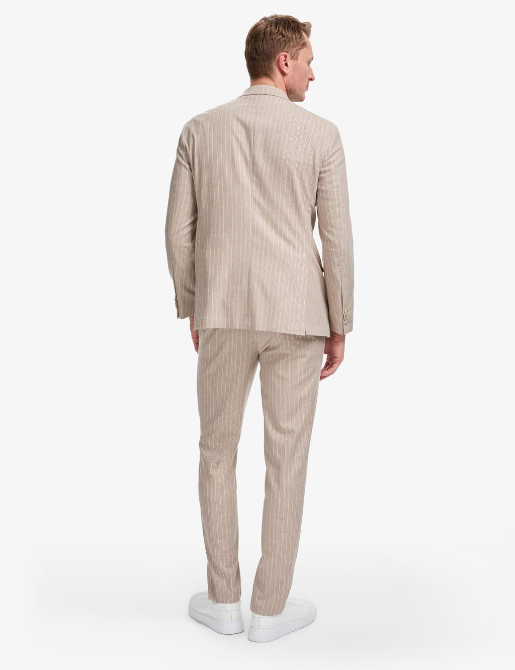A__k Kahverengi Ex. Slim Fit Keten Kar___ml_ _izgili Kruvaze Tak_m Elbise