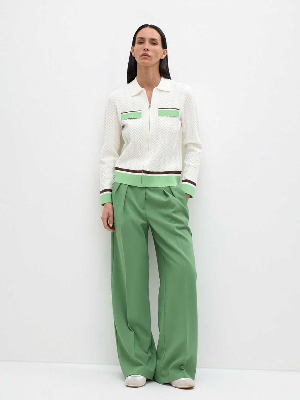 Conso/KCL 240709 - milk/green apple Кардиган женский  фото 4