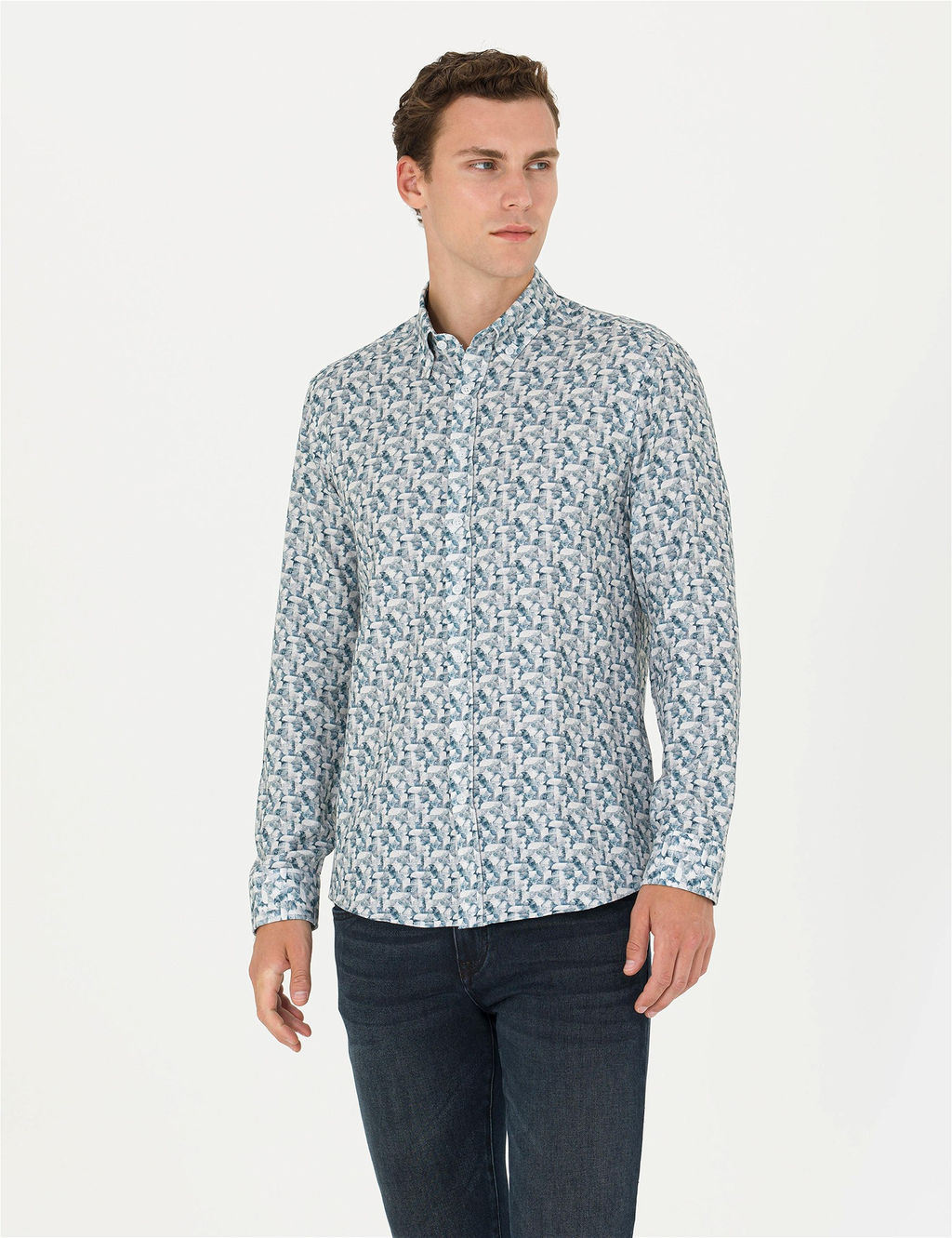 Petrol Slim Fit Uzun Kollu G_mlek